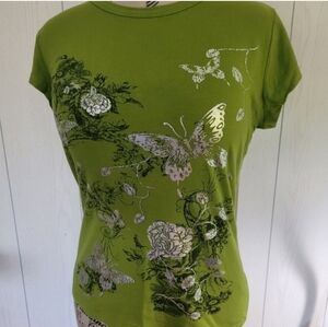 Bluenotes Olive Butterfly Print Women's Tee